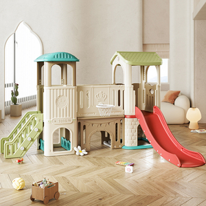 Ensemble balançoire et toboggan <span class=keywords><strong>d</strong></span>'intérieur pour enfants avec design château, marches <span class=keywords><strong>d</strong></span>'<span class=keywords><strong>escalade</strong></span>, jeux sportifs, centre de jeu sécurisé pour la <span class=keywords><strong>salle</strong></span> <span class=keywords><strong>d</strong></span>'activités des tout-petits et la maternelle - Product Image 2