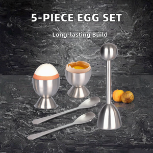Ensemble de 5 outils à œufs en acier inoxydable : ouvre-œufs facile, 2 coupelles à œufs, 2 cuillères, 1 coupe-œufs – pour trancher et faire des œufs pochés - Product Image 5