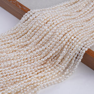 Promoción de Perlas de Agua Dulce Naturales de Zhuji, Perlas Blancas en Forma de Arroz de 3-4 mm, para Hacer Collares y Pulseras, Perlas de Arroz Coloridas - Product Image 1