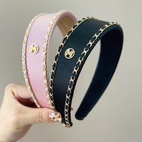 Aro de pelo con etiqueta de cadena de satén a la moda para niñas, cadena de borde fino de Metal de Color sólido, accesorios para el cabello, bandas anchas de lujo con letras