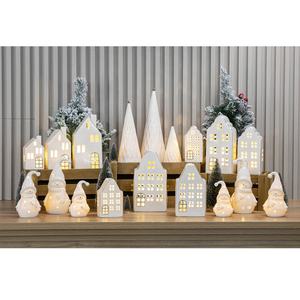 Figurine Desa Natal Keramik Putih Berongga Terbaru Berkualitas Tinggi Dengan Lampu LED di Dalamnya - Product Image 2