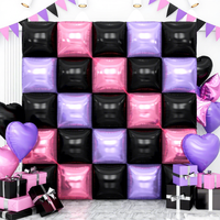 Ensemble de ballons carrés en feuille métallisée rose, violet, noir, rouge chromé, bleu double face pour décoration de fête d'anniversaire, de baby shower ou d'Halloween pour filles et femmes
