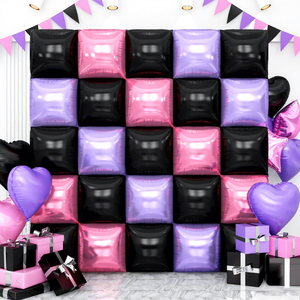 Set di Palloncini Quadrati in Foil Rosa, Viola, Nero, Rosso e Blu Cromati, Decorazioni per Feste di Compleanno, Baby Shower e Halloween - Product Image 1