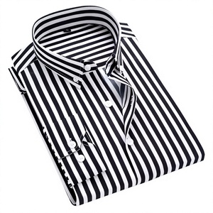 Plus Size Men <b>Flannel</b> Striped Formal Slim Fit Anti-Wrinkle Quick Dry Breathable Long Sleeve Button Dress Shirts Business Casual - Product Image 1