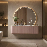 Meuble-lavabo mural haut de gamme avec comptoir en céramique marbrée, miroir intelligent inclus, rangement en aluminium alvéolé pour salle à manger
