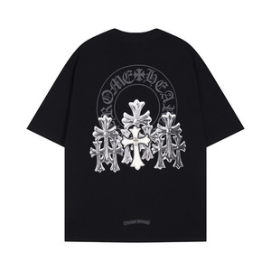 Camisetas de algodón de manga corta con letras de la marca Crochor, estilo europeo y americano, de alta gama, para hombre y mujer, modelo Gao Ke Heavy Chrome Heart 26. - Product Image 2