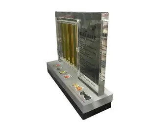 Rotatable clear acrylic lubricant motor oil sample desktop advertising display stand with four tubular containers oil sample