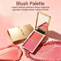 Palette de fard à joues crème pressée à haute pigmentation avec logo personnalisé, duo de fard à joues rose naturel longue tenue, maquillage de luxe pour les joues dorées