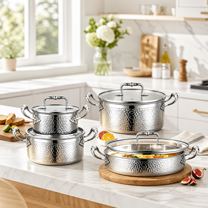 Set di Pentole in Acciaio Inox 4 Pezzi, Pentole e Padelle Classiche con Coperchi in Vetro Temperato, Compatibili con l'Induzione - Product Image 3
