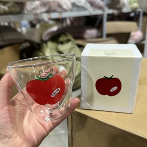 Set Mug kaca pasangan motif tomat romantis, cangkir kopi dinding ganda untuk susu/jus, hadiah ulang tahun - Product Image 2