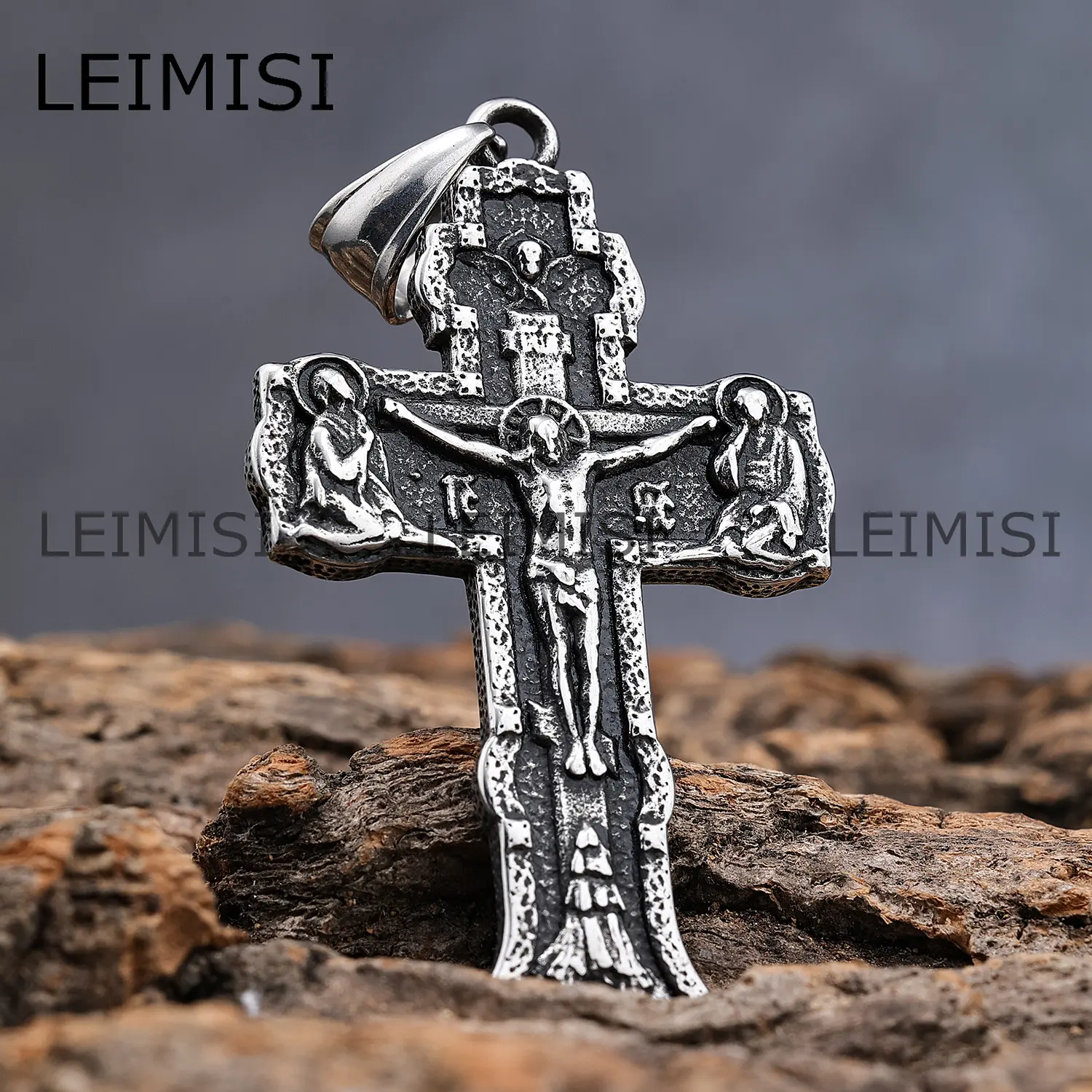 Retro Russian Orthodox Cross Pendants Stainless Steel Jesus Christ Crucifix Save and Protect Cross Necklace
