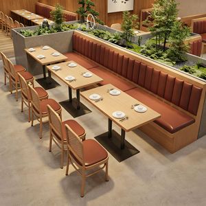 Ensemble table et chaises en bois massif demi-cercle moderne et personnalisé pour usage commercial, restaurants occidentaux, salons de thé, hôtels - Product Image 2