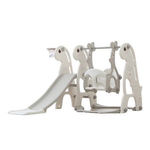 Juego de baloncesto, columpio y tobogán tres en uno para niños, estructura de juego interior para niños de 2 a 10 años, forma de animal en blanco grisáceo - Product Image 5