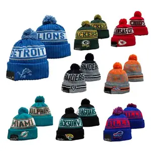 Зимние трикотажные шапочки унисекс, дизайнерские шапочки в американском футболе с 3D вышивкой, высококачественные мужские шапочки с манжетами, оптовая продажа из Китая - Product Image 2