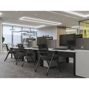 Chaise d'entraînement scolaire moderne pliable en maille avec tablette d'écriture rembourrée en tissu, empilable, chaise de conférence en gros - Product Image 6