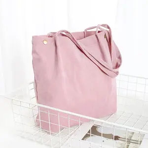 핑크 여자 핸드백 학교 가방 도매 선물 코듀로이 접이식 맞춤형 재사용 가능한 여성 로고가있는 토트 백 쇼핑백