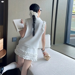 Nouvelle mode décontractée 2 pièces blanc sans manches volants lettre worested tissu adolescents <span class=keywords><strong>fille</strong></span> ensemble de vêtements - Product Image 5