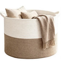 Grand panier à linge en corde de coton tressée avec poignées, capacité 65L, pour chambre d'enfant, salon, salle de bain - Blanc Marron