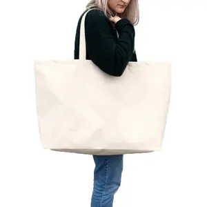 กระเป๋าผ้าแคนวาสดีไซน์แบบส่วนตัวทำจากผ้าฝ้ายขนาดใหญ่น้ำหนักเยอะออกแบบโลโก้ได้ตามต้องการ