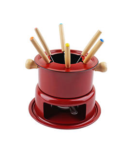 Service à fondue au fromage suisse 6 pièces avec base et plat à <span class=keywords><strong>alcool</strong></span> pour chocolat, barbecue au fromage en acier au carbone de couleur rouge - Product Image 1