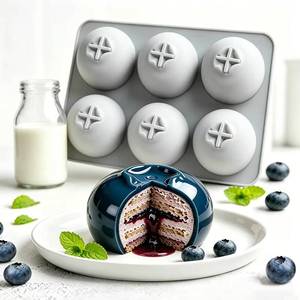 Moule à gâteau en silicone antiadhésif de qualité platine LFGB sans BPA, personnalisable en usine MUYULINS, 6 cavités en forme de myrtille - Product Image 1