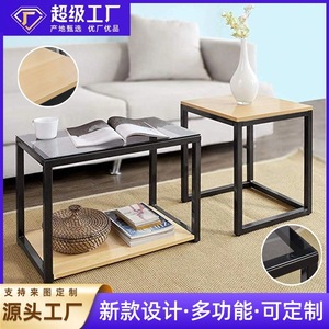 Mesa cuadrada pequeña de hierro y madera al por mayor, juego de mesas de centro pequeñas de hierro forjado, mesa auxiliar de sofá para sala de estar - Product Image 5