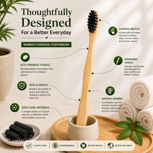 Cepillo de Dientes de Carbón Vegetal Ecológico Biodegradable Sin BPA, Mango de Bambú Natural, Cerdas Suaves, Cepillo de Dientes de Bambú - Product Image 3