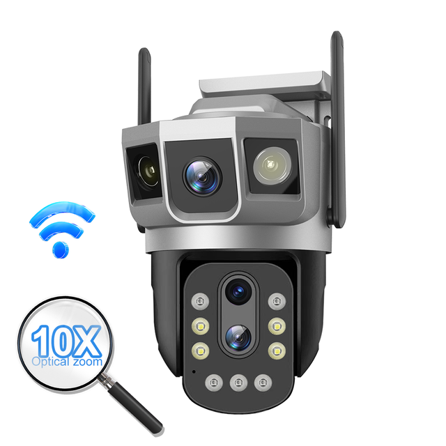 V380PRO 4MP 10X Optical Zoom Wireless Security Camera System Outdoor with Night Vision WIFI Three Lens 360 Panoramic Home Use