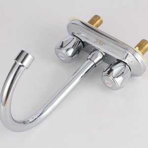 Grifo de lavabo de cobre con 2 manijas, válvula mezcladora de montaje en cubierta, 4 orificios centrales - Product Image 2