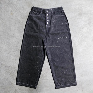 Pantalon en jean brut sur mesure de haute qualité, design brillant, coupe large, avec boutons, pour homme - Product Image 1