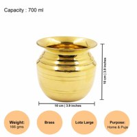 Lota en laiton de qualité supérieure, grande taille, pour la Pooja et les rituels, pot à eau en laiton pur de calibre épais, Kalash pour le temple et la prière à domicile, artisanat métallique