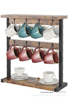 Support de rangement pour tasses à café et à thé, style vintage, multi-niveaux, en bois massif, étanche, avec égouttoir, type sur pied, support de tasses de bureau