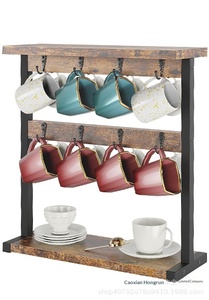 Estante <span class=keywords><strong>de</strong></span> Almacenamiento <span class=keywords><strong>para</strong></span> Tazas <span class=keywords><strong>de</strong></span> Café y Té, Estilo Vintage, Multi-Nivel, <span class=keywords><strong>de</strong></span> Madera Sólida, Impermeable, con Drenaje, Tipo Vertical, <span class=keywords><strong>para</strong></span> Escritorio - Product Image 4