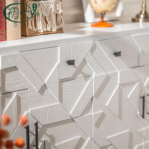Chuqi French Style Entryway Cabinet White Geometric Design Sideboard Storage Living Room Cabinet 900mm High 5 Compartments - Product Image 2