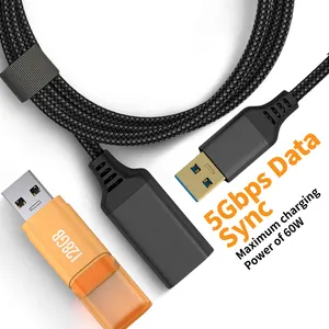 New Dual-Head Gold-Plated Nylon Braided High-Speed Transmission USB 3.0 Type A Male To Female Extension USB Cable