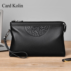 High Quality Designer Men's Luxury Leather Wristlet Bag Custom Logo Envelope Style Clutch <strong>Purse</strong> with Zipper Closure <strong>Long</strong> Wallet - Product Image 4