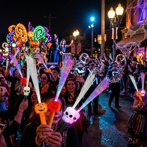 Varita de Fibra Óptica LED Brillante para Fiesta de Halloween, Desfile Nocturno, Truco o Trato, Certificada por ASTM y CPSIA, con Diseño de <span class=keywords><strong>Calabaza</strong></span> y Calavera - Product Image 1