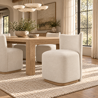 Chaise de salle à manger moderne sans accoudoirs, rembourrée, avec dossier incurvé en tissu tressé et base en bois clair pour salle à manger et cuisine