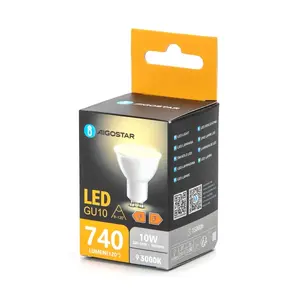 Foco LED GU10 10W 3000K, luz cálida, ideal para iluminación interior y decorativa en hogares y oficinas. - Product Image 1