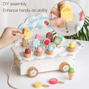 Ensemble de jeu de voiture à glaces en bois pour enfants, jeu de simulation éducatif de magasin de desserts pour les enfants d'âge préscolaire, marque Obo - Product Image 5