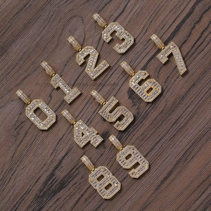 Arabic digital pendant, hip hop <b>copper</b> inlaid zircon trend personality 0-9 single digital pendant <b>chain</b> - Product Image 2