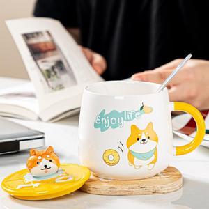 Taza de agua de cerámica con tapa para niña, vaso de cerámica con diseño de cachorro, superbonito, novedad, gran oferta - Product Image 3