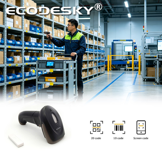 EMT2000D-RF 300K Resolution Portable Handheld Barcode Scanner with Charging Cradle Wireless QR Reader