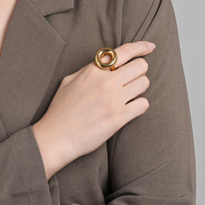 Geometric <b>Ring</b> Steel Gold Unisex Fashion Jewelry Gift Occasion K R1035 - Product Image 2