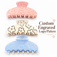Pince à cheveux personnalisée Ume en acétate bicolore, grande pince requin colorée avec logo gravé, accessoire capillaire pour femme, vente en gros