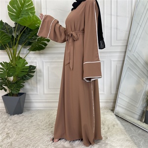 6472 #   Abaya Nida de Haute Qualité à Bordures, Robe Maxi de Prière pour Femmes Musulmanes, Couleur Unie avec Tissage Naturel Complet Blanc - Product Image 4