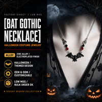 Collier chauve-souris d'Halloween, alliage de zinc gothique, perles de cristal noir et rouge, bijoux de mode pour femmes