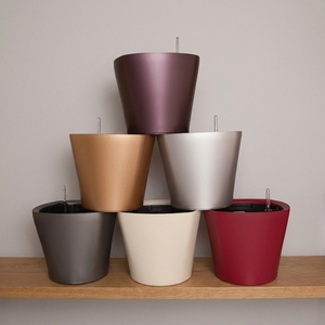 Wholesale Modern Round Plastic Self Watering Planters with Visual Water Level Indicator for Indoor <b>Desk</b> Decor <b>Small</b> Size - Product Image 2