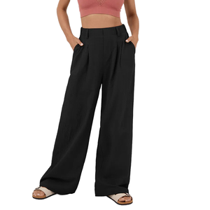 Pantalones Casuales de Algodón para Mujer, Color Sólido, Cintura Alta, Pierna Ancha, Largos y Holgados para Verano, Fabricante Chino 2026 - Product Image 1