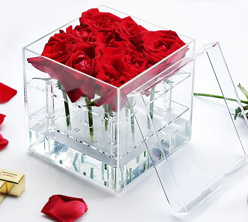 Kare şeffaf akrilik çiçek saklama kutuları akrilik gül hediye kapaklı kutular akrilik ürünleri çiçek ekran kutusu Centerpieces için